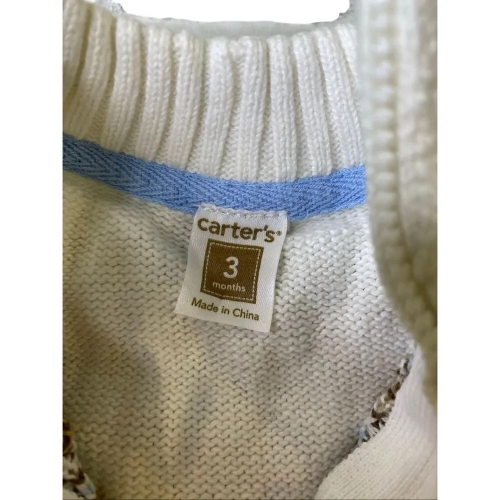 Carter’s Fair Isle Sweater Vest Baby Boy Zip Mock Neck White 3 Months Knit